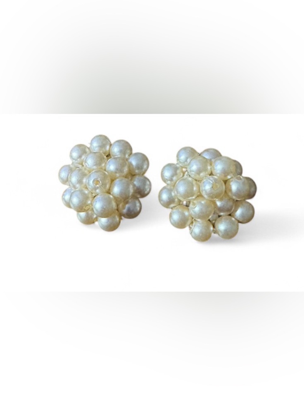 Vintage Mid-Century Faux Pearl Cluster Clip On Earrings Bubble Statement